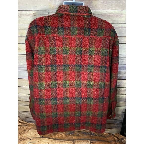 VTG 90s Alf Kuhl Mens L Large Fleece Sherpa Red Plaid Full Zip Jacket USA Made - Picture 3 of 9